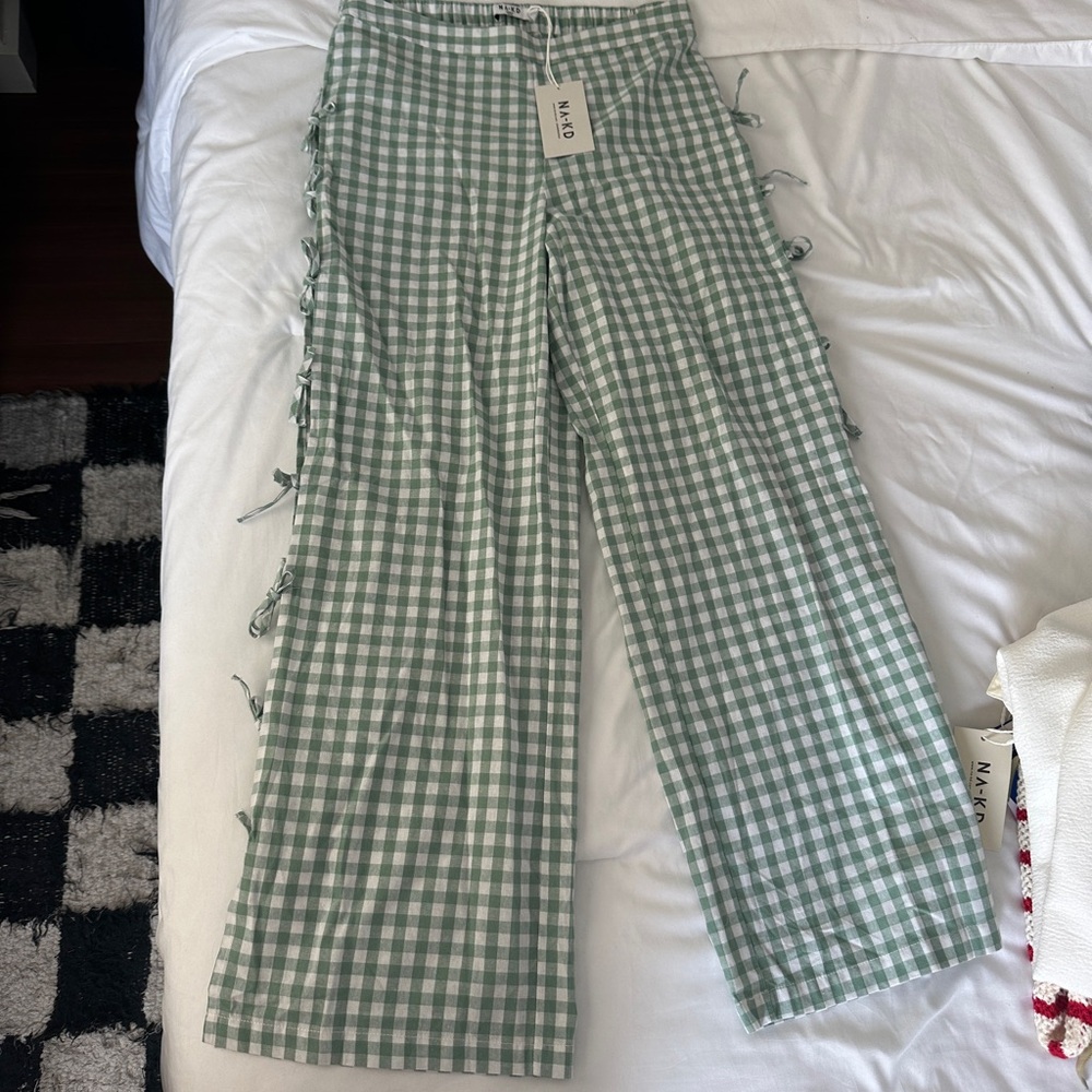 Nakd Green Gingham Wide-Leg Pants